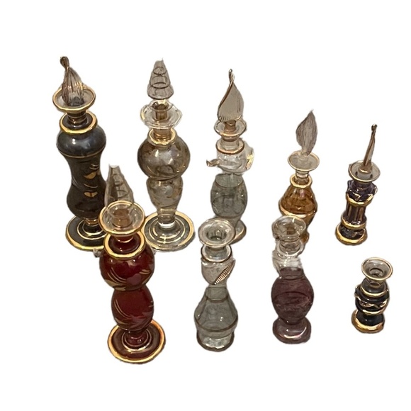 Set of Nine Variety Vintage Egyptian Glass Perfume Bottles W/ 14 k Gold Trim NWO - Picture 4 of 5